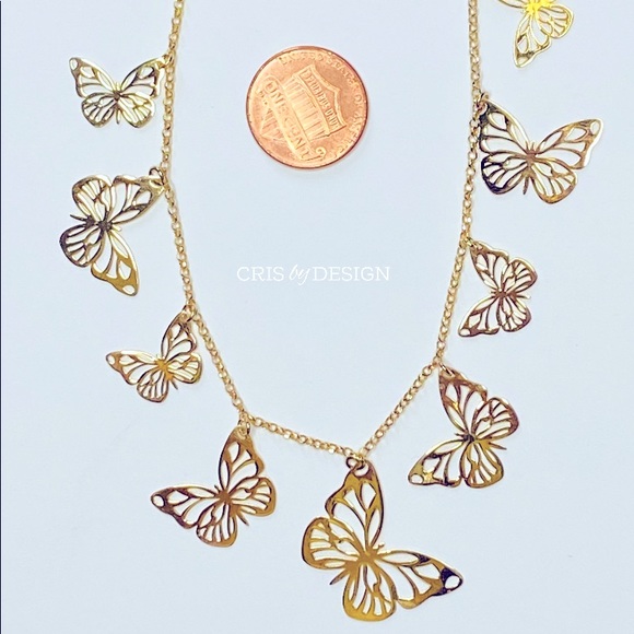 Mia Fiore 18kt gold plated Sterling Silver, 9 Laser Cut Butterflies Necklace 16” - Picture 7 of 7